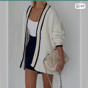 Chic Cream and Navy Women's Cardigan
